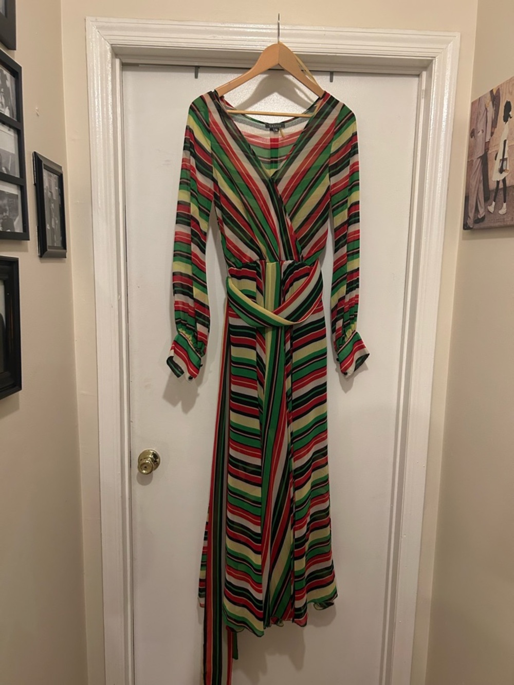 Striped Wrap Maxi Dress in Green and Red